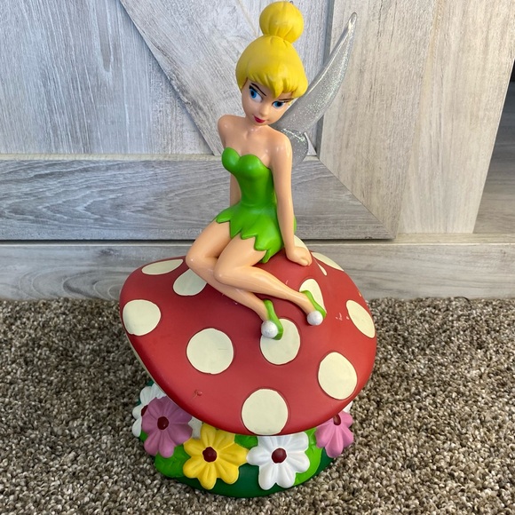 Vintage Toys Disney Tinkerbell on Mushroom Coin Bank - (no Plug) - Picture 1 of 8